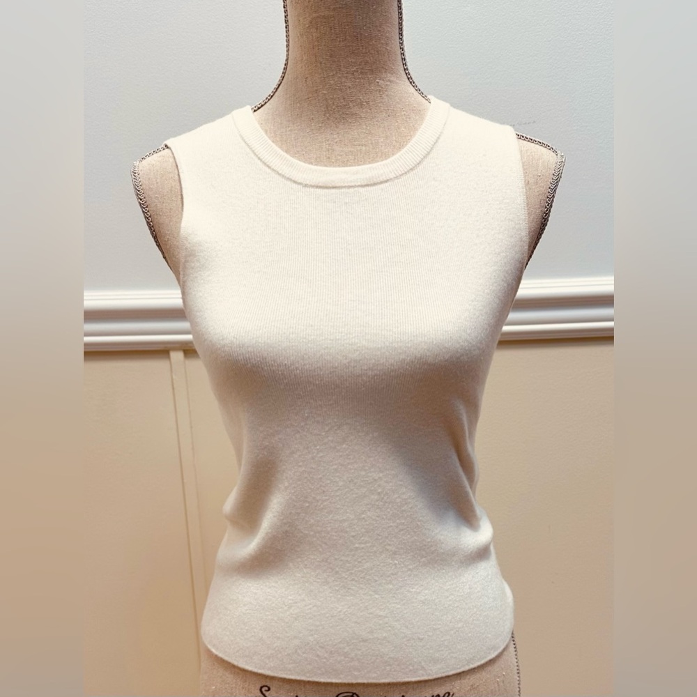 Marled Sleeveless Cream Knit Top XS Lagenlook Minimalist Bodycon summer